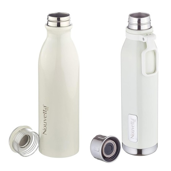 Double Wall Bottle - White 750 ml Bottle (Pack of 2, White, Steel)