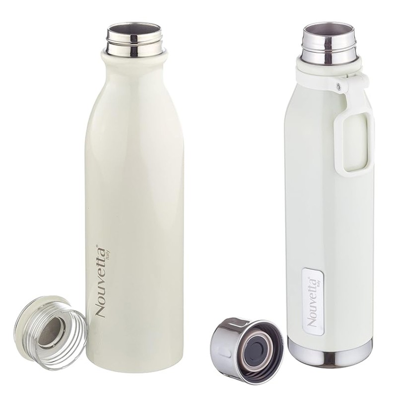 Nouvetta Double Wall Bottle - White 750 ml Bottle (Pack of 2, White, Steel) Nouvetta Double Wall Bottle - White 750 ml Bottle (Pack of 2, White, Steel)