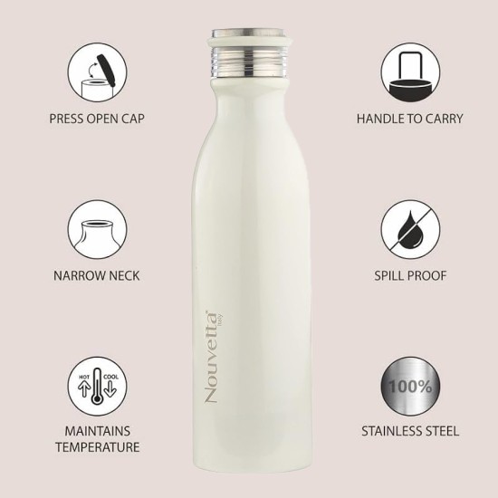 Double Wall Bottle - White 750 ml Bottle (Pack of 2, White, Steel)