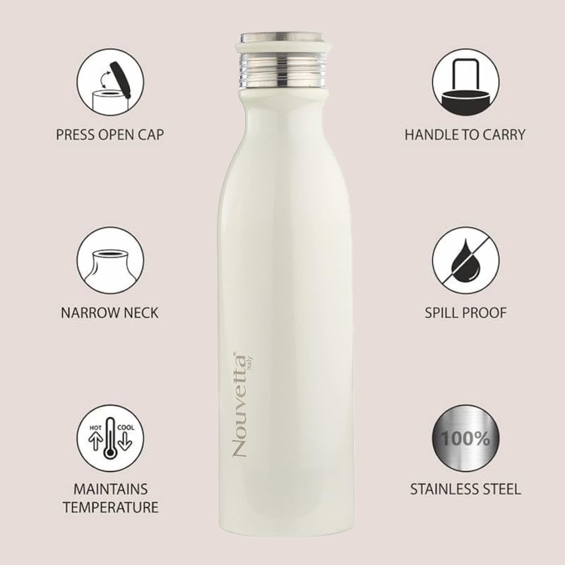 Nouvetta Double Wall Bottle - White 750 ml Bottle (Pack of 2, White, Steel) Nouvetta Double Wall Bottle - White 750 ml Bottle (Pack of 2, White, Steel)