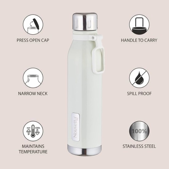 Double Wall Bottle - White 750 ml Bottle (Pack of 2, White, Steel)