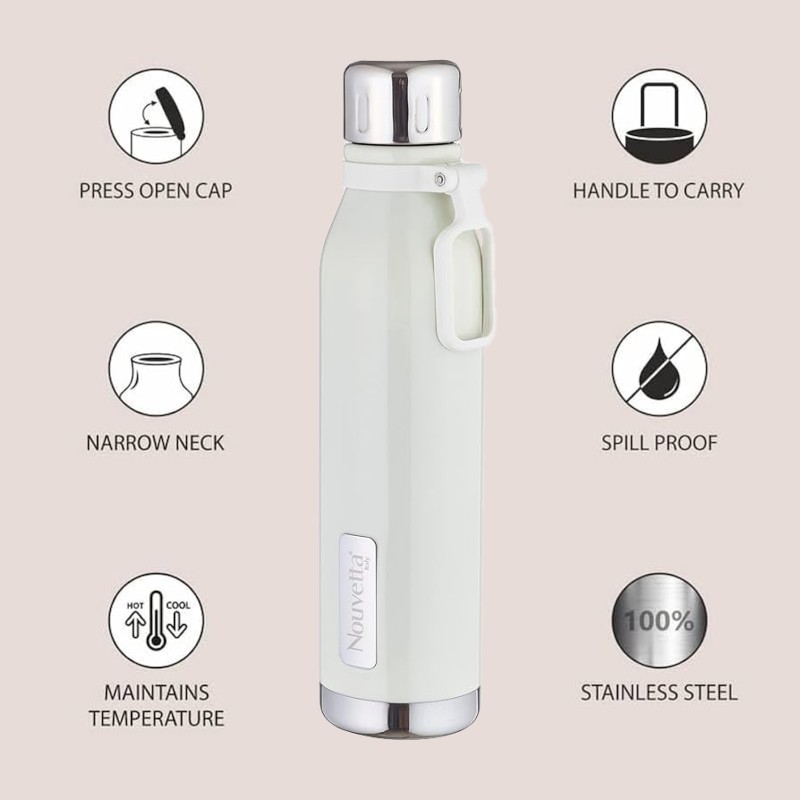Nouvetta Double Wall Bottle - White 750 ml Bottle (Pack of 2, White, Steel) Nouvetta Double Wall Bottle - White 750 ml Bottle (Pack of 2, White, Steel)