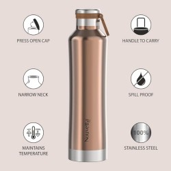 Etihad Double Wall Bottle - Copper 750 ml Bottle (Pack of 2, copper, Steel)
