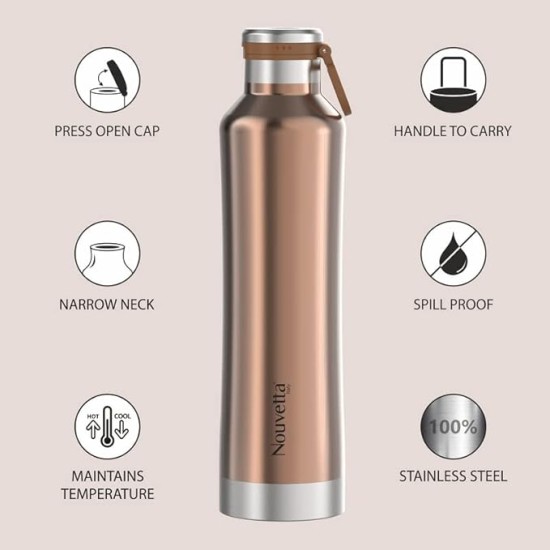 Etihad Double Wall Bottle - Copper 750 ml Bottle (Pack of 2, copper, Steel)