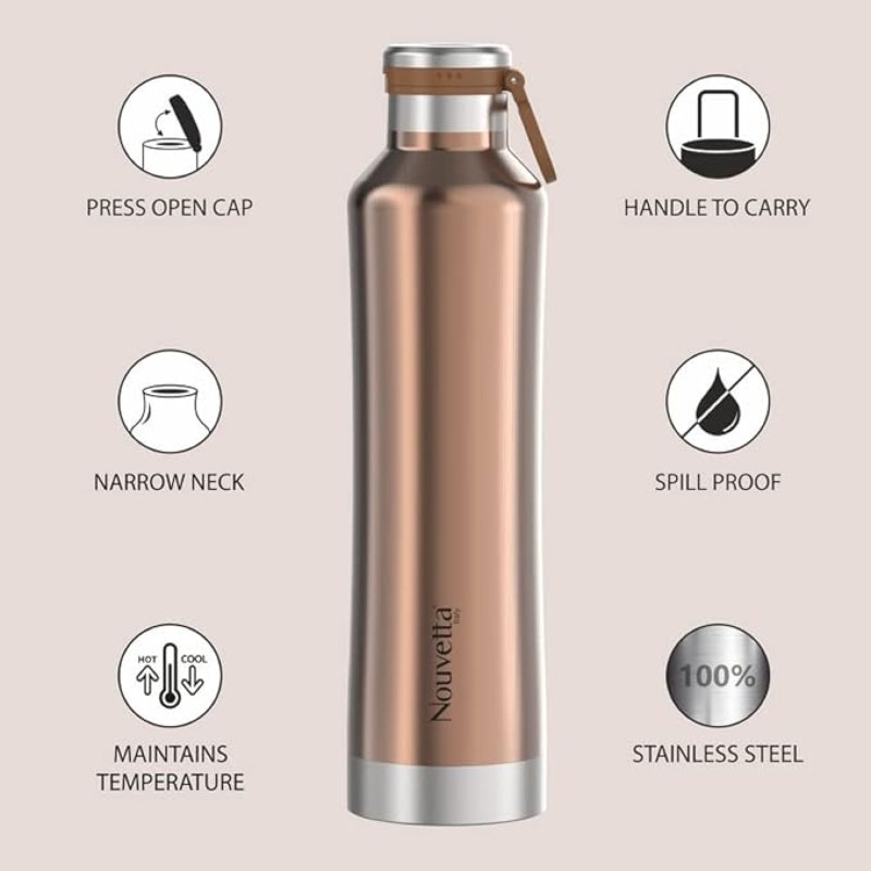 Nouvetta Etihad Double Wall Bottle - Copper 750 ml Bottle (Pack of 2, copper, Steel)