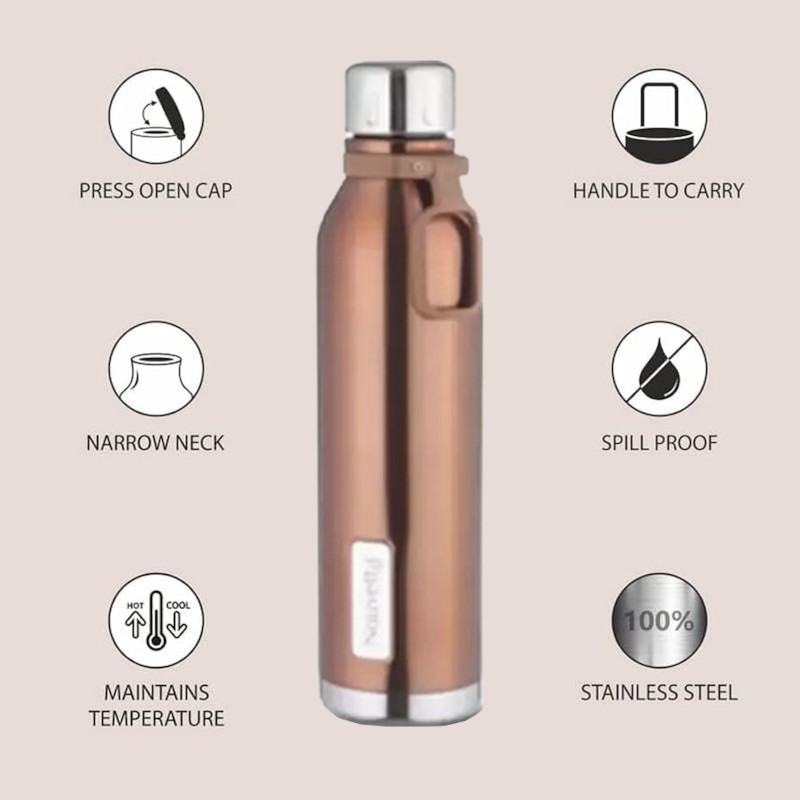 Nouvetta Etihad Double Wall Bottle - Copper 750 ml Bottle (Pack of 2, copper, Steel)