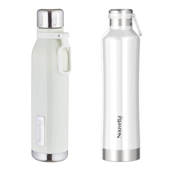 Nouvetta Etihad Double Wall Bottle - White 750 ml Bottle (Pack of 2, White, Steel)
