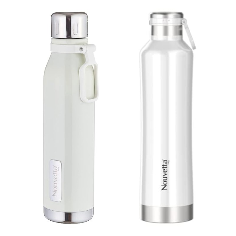 Nouvetta Etihad Double Wall Bottle - White 750 ml Bottle (Pack of 2, White, Steel) Nouvetta Etihad Double Wall Bottle - White 750 ml Bottle (Pack of 2, White, Steel)