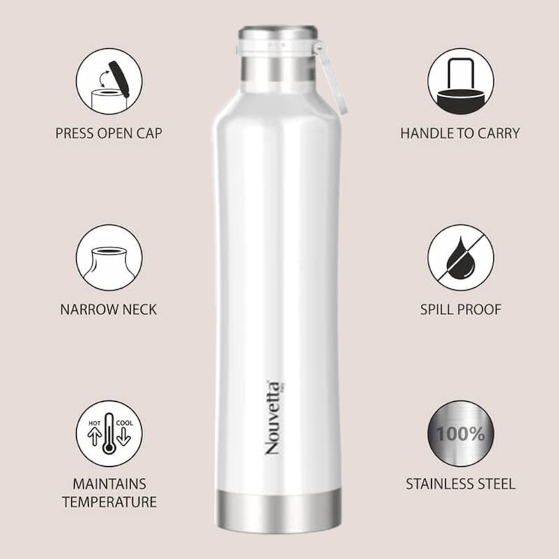 Nouvetta Etihad Double Wall Bottle - White 750 ml Bottle (Pack of 2, White, Steel) Nouvetta Etihad Double Wall Bottle - White 750 ml Bottle (Pack of 2, White, Steel)