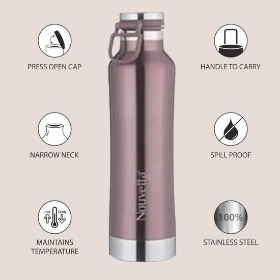 Etihad Double Wall Bottle - Rose Gold 750 ml Bottle (Pack of 2, Rose Gold, Steel)