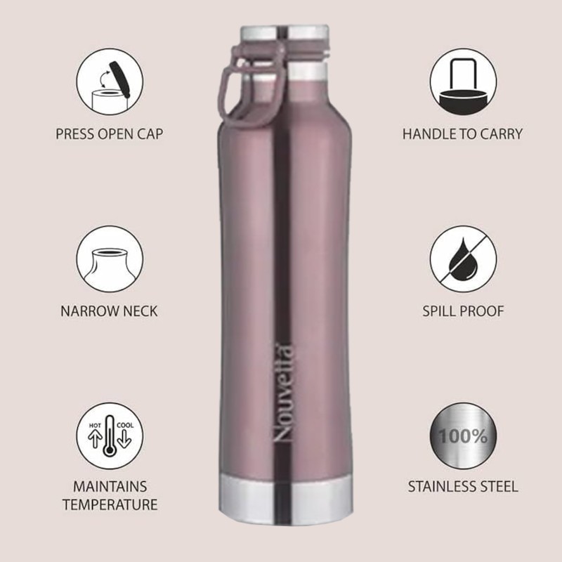 Nouvetta Etihad Double Wall Bottle - Rose Gold 750 ml Bottle (Pack of 2, Rose Gold, Steel) Nouvetta Etihad Double Wall Bottle - Rose Gold 750 ml Bottle (Pack of 2, Rose Gold, Steel)