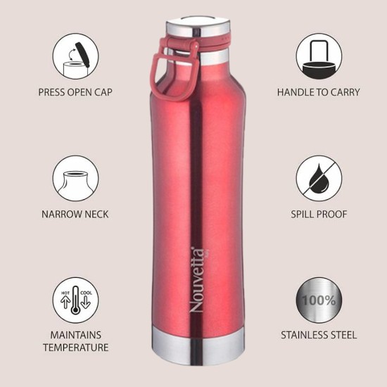 Etihad Double Wall Bottle - Red 750 ml Bottle  (Pack of 2, Red, Steel) 