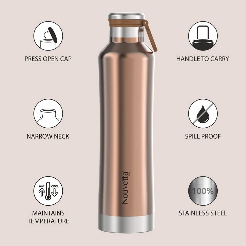 Nouvetta Jet Double Wall Stainless Steel Flask Bottle, 1000 ml - Grey Nouvetta Jet Double Wall Stainless Steel Flask Bottle, 1000 ml - Grey