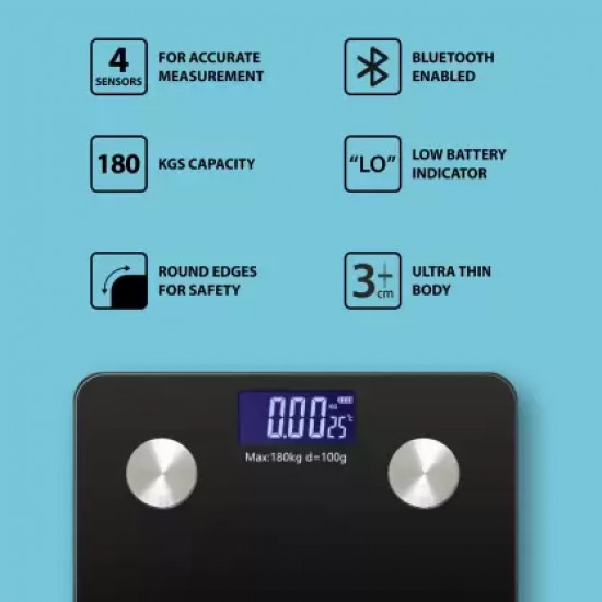 Nouvetta Bluetooth Digital Personal Smart Weighing Scale - Black Weighing Scale  (Black)