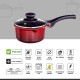 Nouvetta Die Cast Induction Base Non Stick Sauce/Milk Pan with Glass Lid, 16 cm, Thickness 4.5 mm, Red & Black