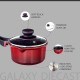 Nouvetta Die Cast Induction Base Non Stick Sauce/Milk Pan with Glass Lid, 16 cm, Thickness 4.5 mm, Red & Black