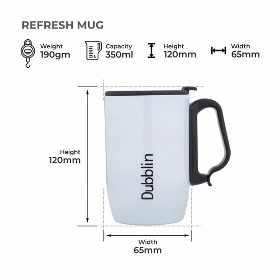 Refresh Stainless Steel Unbreakable Tea Coffee Mug Double Wall Insulated with Handle and Lid