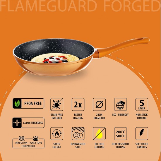 Nouvetta Flame Guard Non-Stick Fry Pan with 2-Way Non-Stick Coating,24 cm, 3.5 mm Thickness(Induction and Gas Stove Compatible), Copper