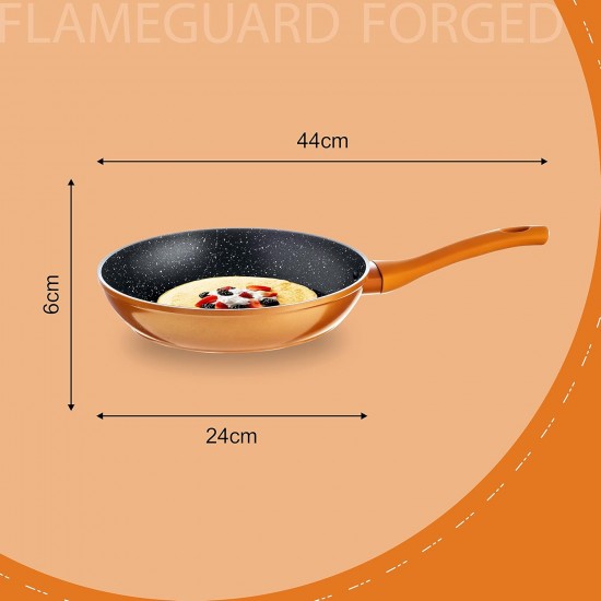 Nouvetta Flame Guard Non-Stick Fry Pan with 2-Way Non-Stick Coating,24 cm, 3.5 mm Thickness(Induction and Gas Stove Compatible), Copper