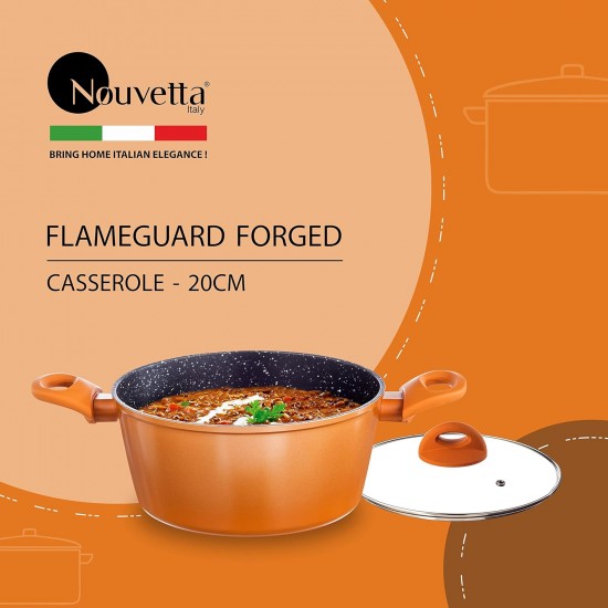 Nouvetta Flame Guard Forged Casserole with Lid (20 cm) and 3.5mm Thickness, Copper