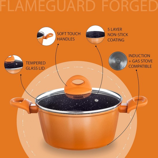 Nouvetta Flame Guard Forged Casserole with Lid (20 cm) and 3.5mm Thickness, Copper