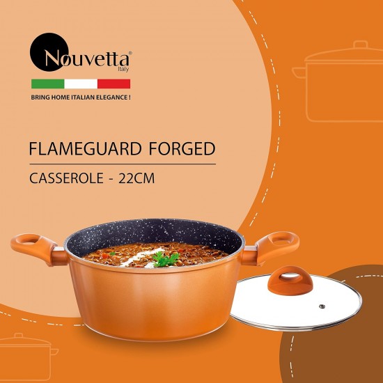 Nouvetta Flame Guard Forged Casserole with Lid(22 cm) and 3.5mm Thickness, Copper