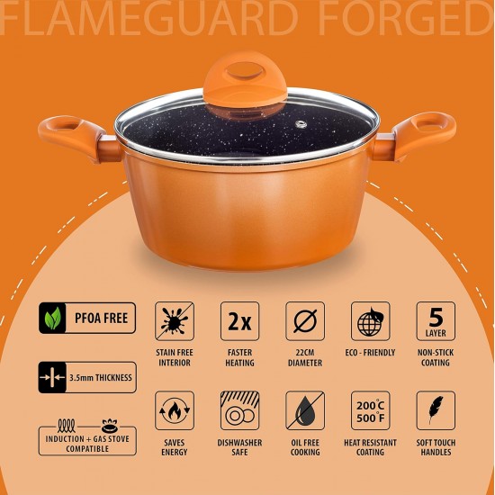 Nouvetta Flame Guard Forged Casserole with Lid(22 cm) and 3.5mm Thickness, Copper