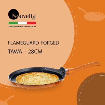 Nouvetta Flame Guard Forged Non-Stick Tawa with 2-Way Non-Stick Coating, 28cm (Induction and Gas Stove Compatible), Copper Nouvetta Flame Guard Forged Non-Stick Tawa with 2-Way Non-Stick Coating, 28cm (Induction and Gas Stove Compatible), Copper