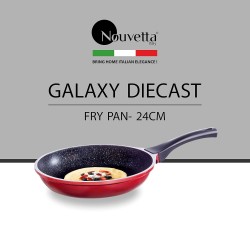 Nouvetta Diecast Non-Stick Fry Pan with 2-Way Non-Stick Coating,24 cm, 4.5 mm Thickness(Induction and Gas Stove Compatible), Red & Black