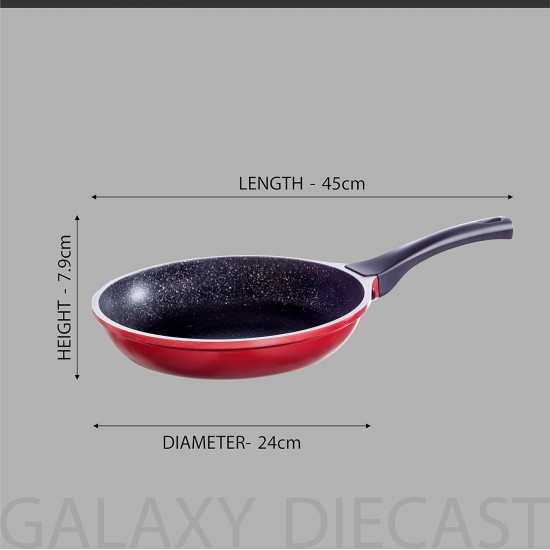 Nouvetta Diecast Non-Stick Fry Pan with 2-Way Non-Stick Coating,24 cm, 4.5 mm Thickness(Induction and Gas Stove Compatible), Red & Black