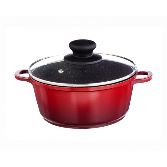 Nouvetta Die Cast Casserole with Lid (20 cm) and 4.5mm Thickness, Red & Black