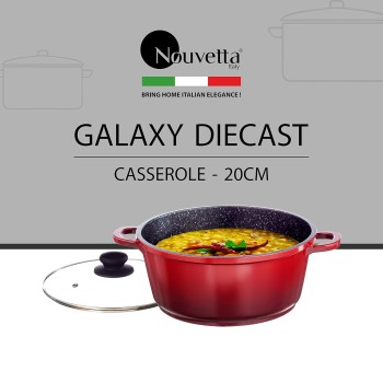 Nouvetta Die Cast Casserole with Lid (20 cm) and 4.5mm Thickness, Red & Black Nouvetta Die Cast Casserole with Lid (20 cm) and 4.5mm Thickness, Red & Black