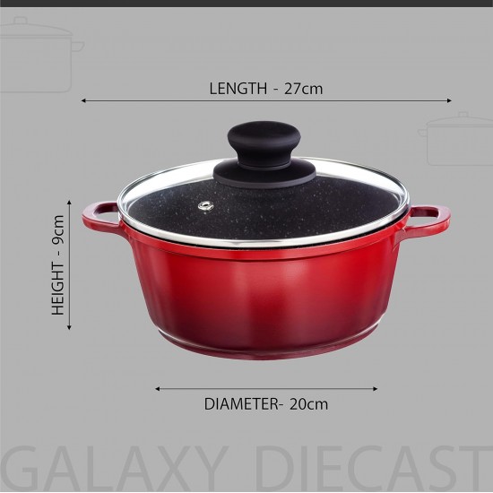 Nouvetta Die Cast Casserole with Lid (20 cm) and 4.5mm Thickness, Red & Black