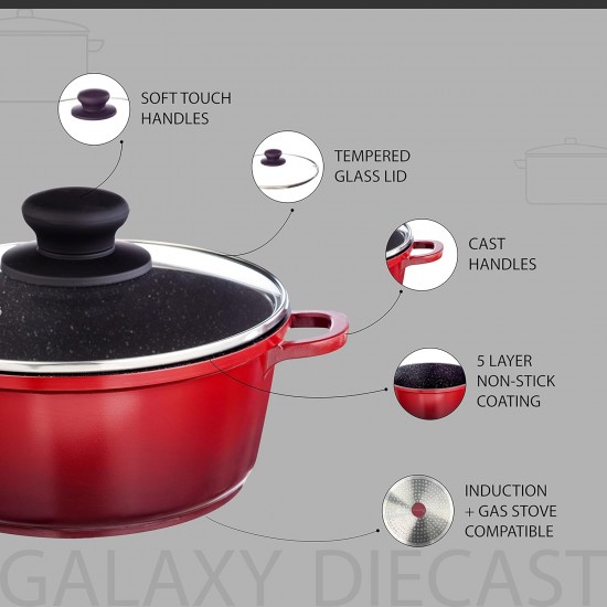 Nouvetta Die Cast Casserole with Lid (20 cm) and 4.5mm Thickness, Red & Black