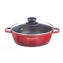 Nouvetta Die Cast Non Stick Kadhai with Glass Lid ( 24 cm, 3 Coat, 4.5mm Thickness), Red & Black