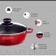 Nouvetta Die Cast Non Stick Kadhai with Glass Lid ( 24 cm, 3 Coat, 4.5mm Thickness), Red & Black