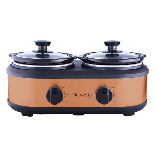 Nouvetta Gourmet Stainless Steel Slow Cooker Twin Pot 240W, 2 X 1.25 Liter (COPPER)