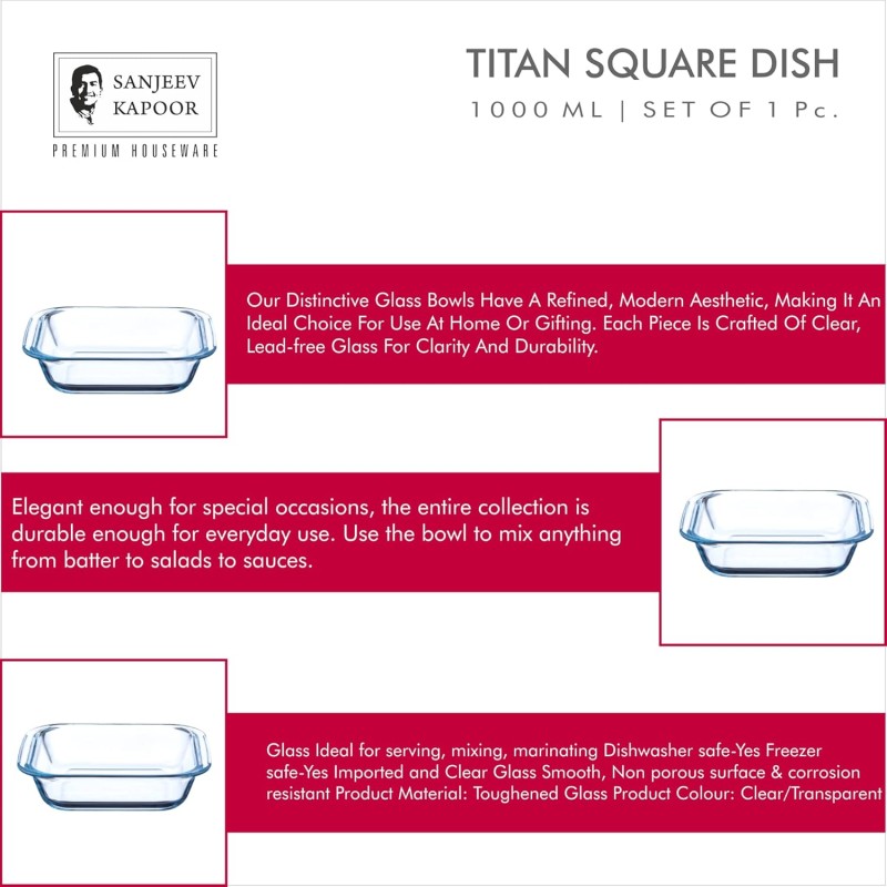 Sanjeev Kapoor Titan 1PC Square Dish 1000ML