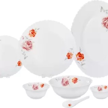 Sanjeev Kapoor Pack of 33 Glass 33 PC WHITE FESTON SHAPE DINNER SET - WITH POLYFOAM GIFT BOX Dinner Set