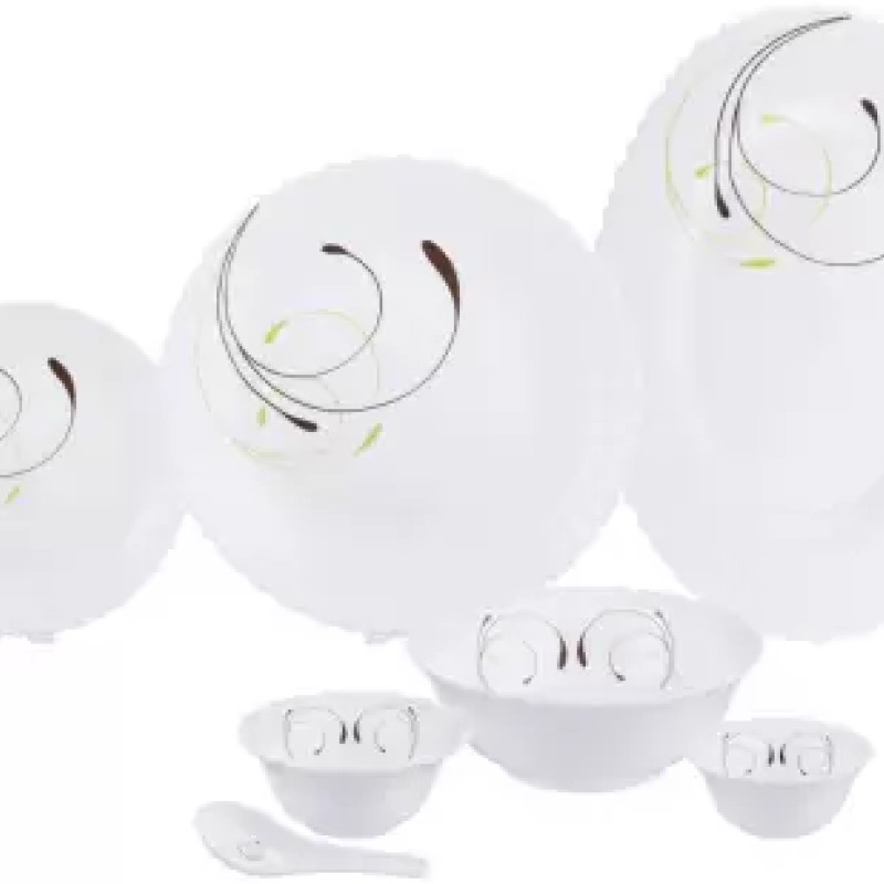 Sanjeev Kapoor Pack of 33 Glass 33 PC WHITE FESTON SHAPE DINNER SET - WITH POLYFOAM GIFT BOX Dinner Set  (Multicolor)