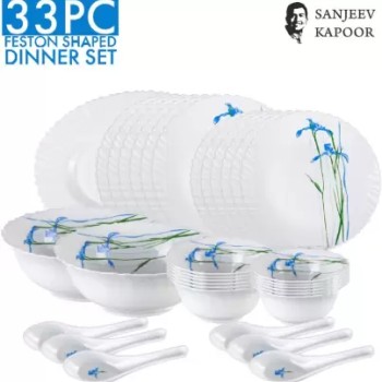 Sanjeev Kapoor Pack of 33 Glass 33 PC WHITE FESTON SHAPE DINNER SET - WITH POLYFOAM GIFT BOX Dinner Set  (Multicolor)