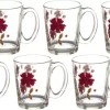 SOOGO (Pack of 6) Windflower Printed Glass Mug Set of 6 Pcs 290ML - WITH GIFT BOX Glass Set Hot Beverage Glass  (290 ml, Glass, White)