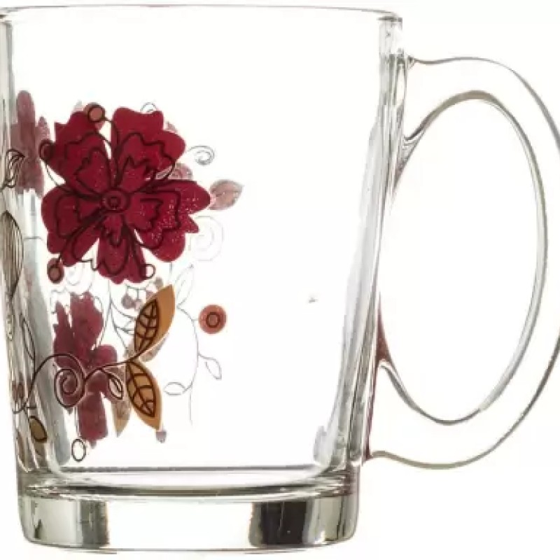 SOOGO (Pack of 6) Windflower Printed Glass Mug Set of 6 Pcs 290ML - WITH GIFT BOX Glass Set Hot Beverage Glass  (290 ml, Glass, White)