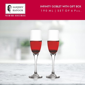 Sanjeev Kapoor Infinity Goblet Wine,Juice Glass for Party 190ML Set of 6 PCS, Transparent (SKB1003)