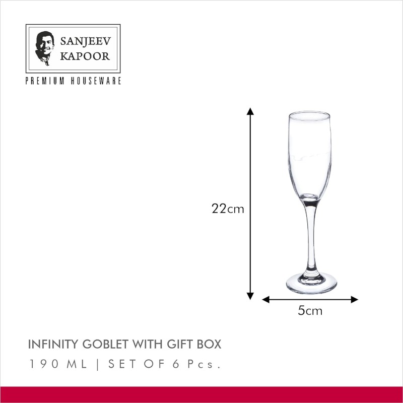 Sanjeev Kapoor Infinity Goblet Wine,Juice Glass for Party 190ML Set of 6 PCS, Transparent (SKB1003)