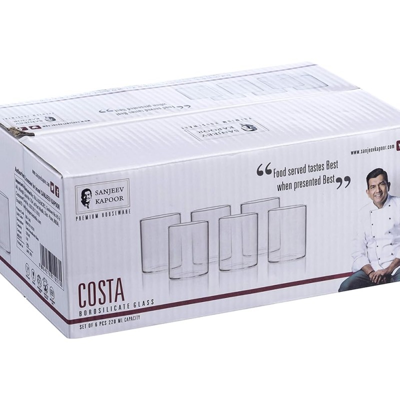 Sanjeev KapoorCOSTA Borosilicate Glass 220ML Set of 6 PCS Sanjeev KapoorCOSTA Borosilicate Glass 220ML Set of 6 PCS
