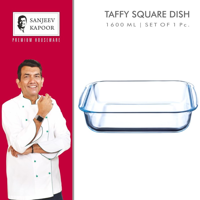 Sanjeev Kapoor Taffy Borosilicate,Glass,Square Serving,Backing Dish 1600ML