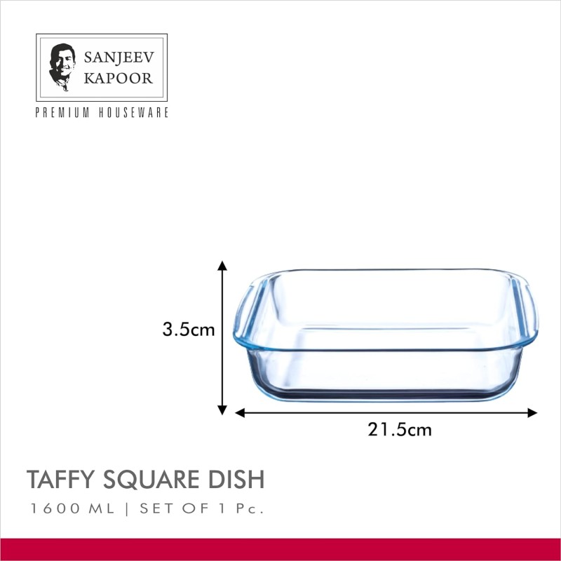 Sanjeev Kapoor Taffy Borosilicate,Glass,Square Serving,Backing Dish 1600ML