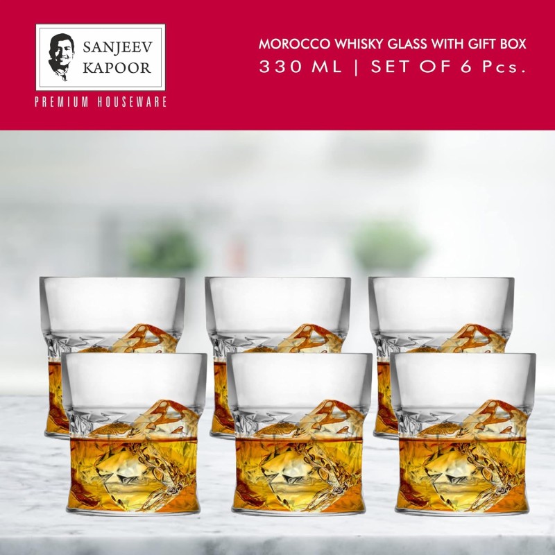 Sanjeev Kapoor Morocco Whisky Glass Set of 6 Pcs - 330ml