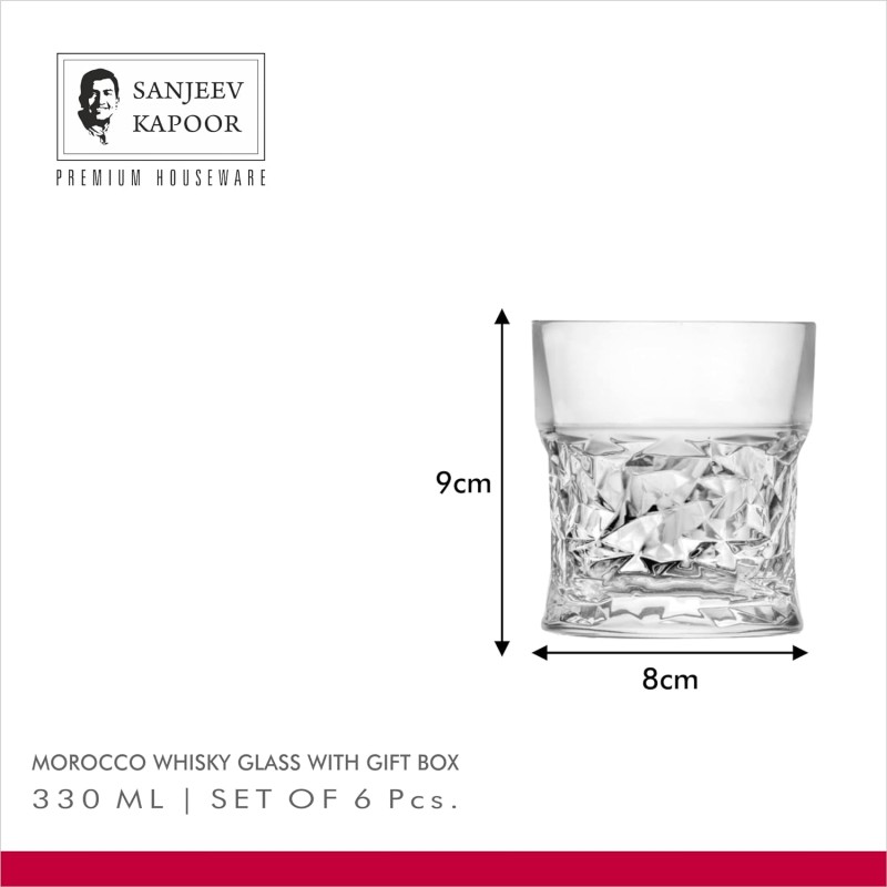 Sanjeev Kapoor Morocco Whisky Glass Set of 6 Pcs - 330ml